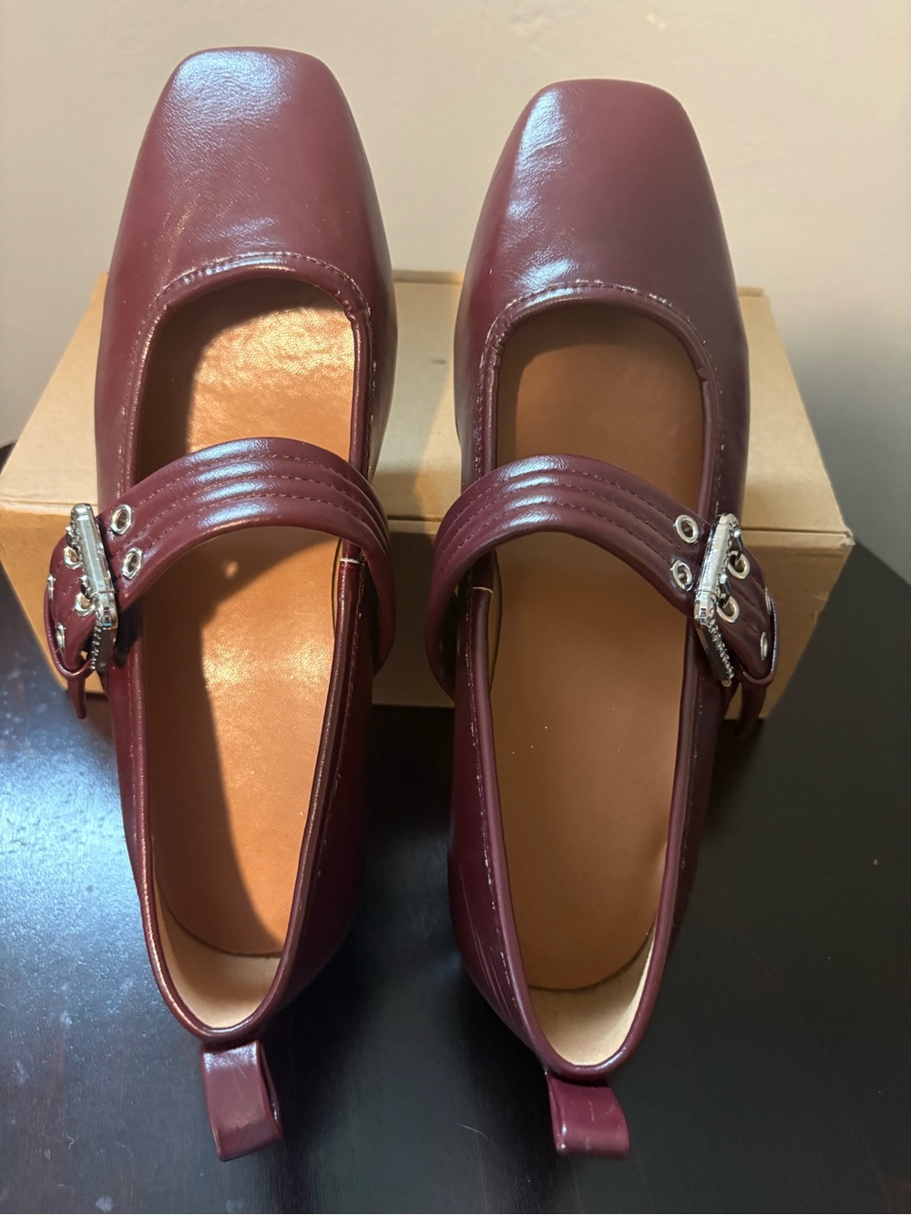 Classic Mary Jane Flats in Burgundy